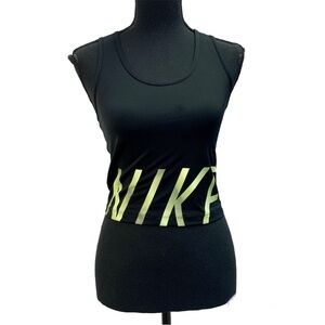 Nike Dri-Fit Black neon yellow logo Women Training cropped Tank Top Sz M